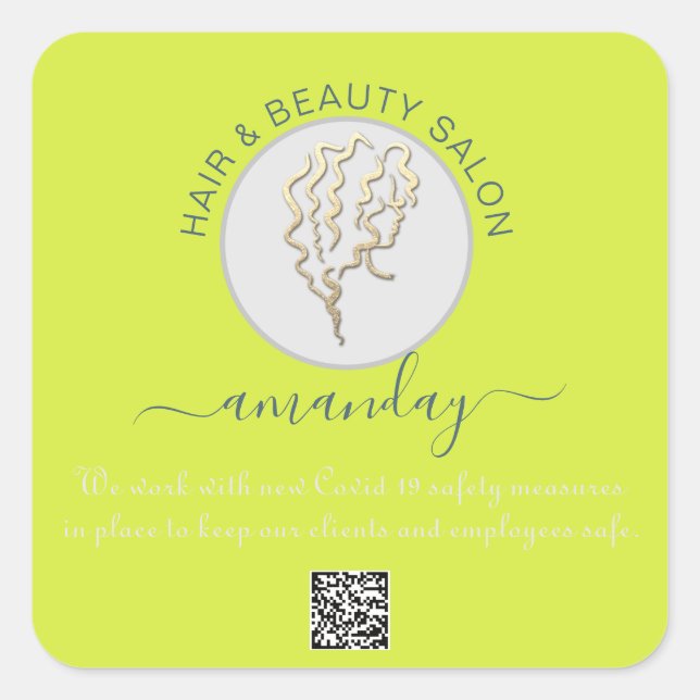 Beauty Salon Hair Covid Reopen Logo Hair QR CODE S Square Sticker (Front)