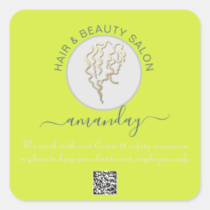 Beauty Salon Hair Covid Reopen Logo Hair QR CODE S Square Sticker