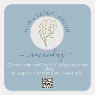 Beauty Salon Hair Covid Reopen Logo Hair QR CODE Square Sticker