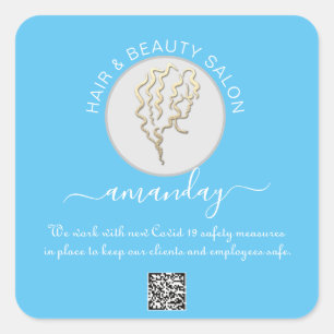 Beauty Salon Hair Covid Reopen Logo Hair QR CODE Square Sticker