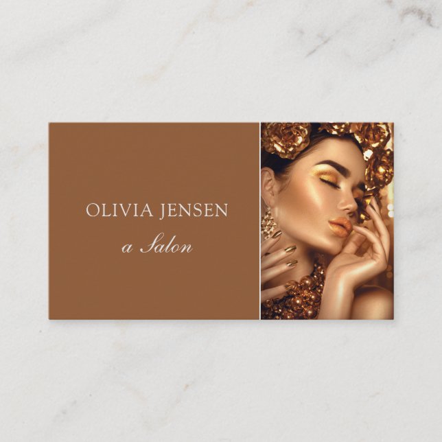 Beauty Salon Hair Stylist Brushed Black + Gold  Business Card (Front)