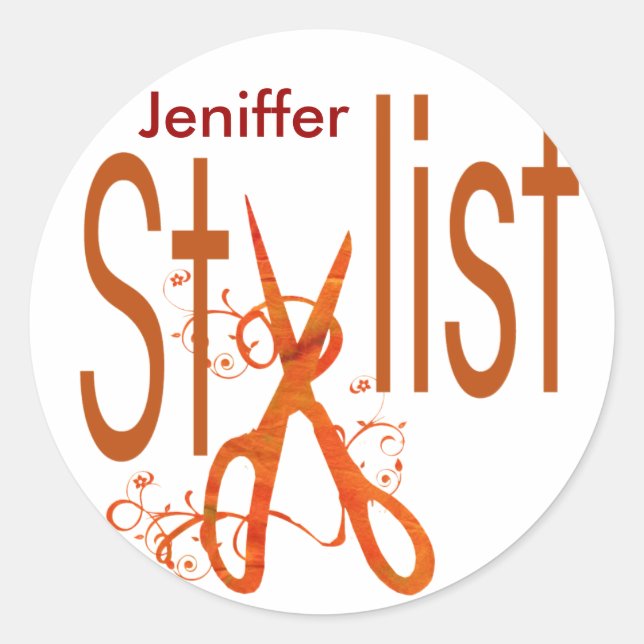 Beauty Salon Hair Stylist Scissors N Blossoms Classic Round Sticker (Front)