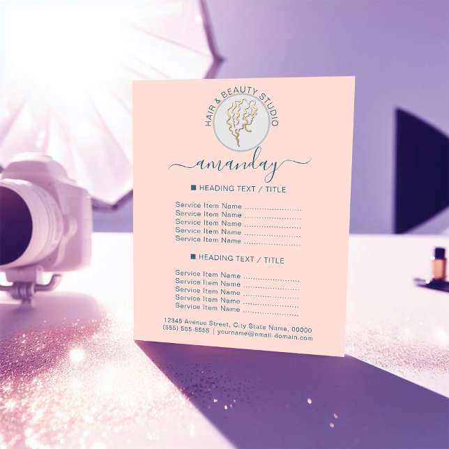 Beauty Salon Hairdresser Logo Rose Blue Price List Flyer (Beauty Salon Hairdresser Logo Rose Blue Price List Flyer)