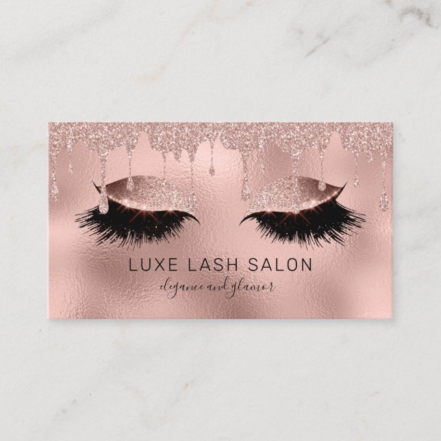 Beauty Salon Lashes Pink Glitter Rose Gold Business Card (Front)
