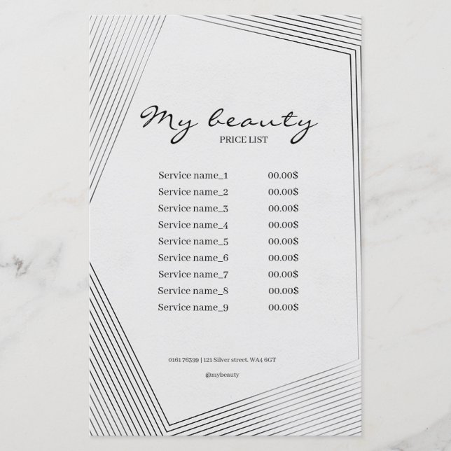 Beauty Salon Lines Frame Frame Price List (Front)