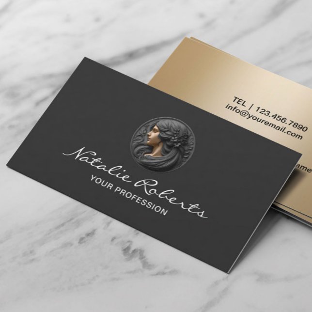 Beauty Salon Logo Hair Stylist Modern Black & Gold Business Card (Creator Uploaded)