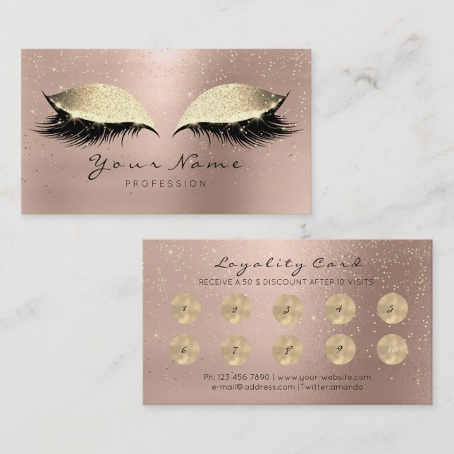 Beauty Salon Loyalty Card Makeup Coffee Lashes 10 (Front/Back)