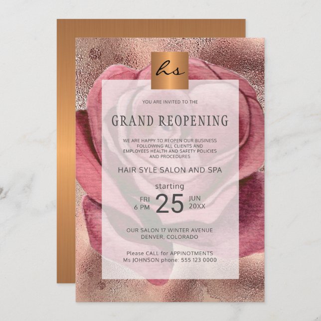 Beauty salon luxury elegant safety grand reopening invitation (Front/Back)