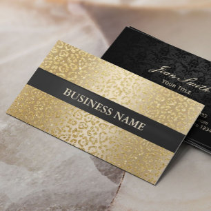 Beauty Salon Luxury Gold Leopard Black Striped Business Card