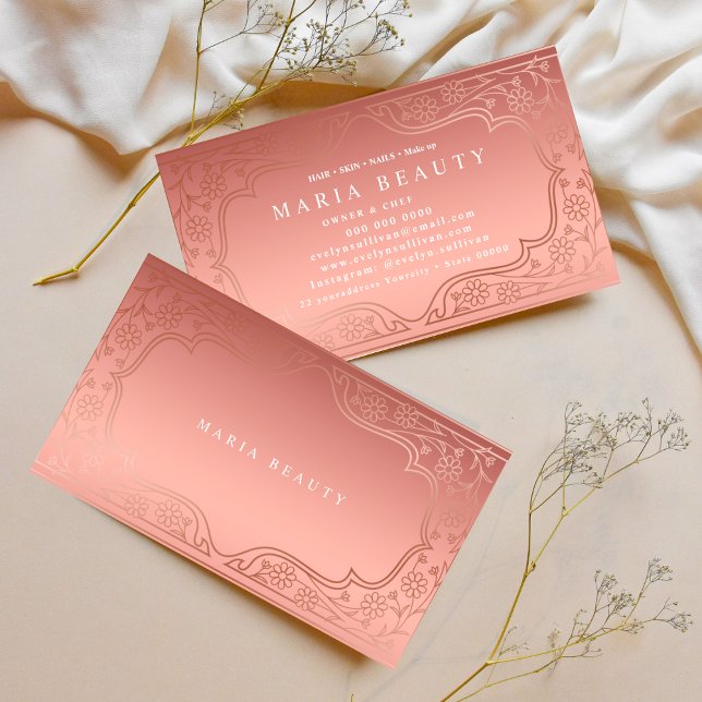 Beauty salon MakeUp Artist Rose gold information  Business Card (Creator Uploaded)