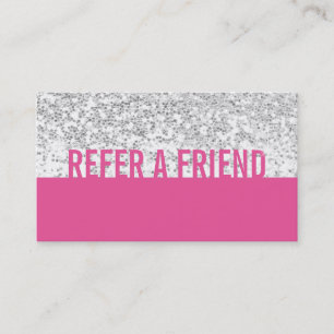 Beauty Salon Modern Pink & Silver Sequins Referral