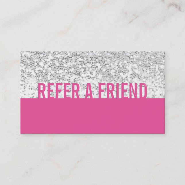 Beauty Salon Modern Pink & Silver Sequins Referral (Front)