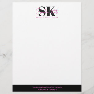Beauty Salon Monogram Custom Logo Black Pink White Custom Letterhead