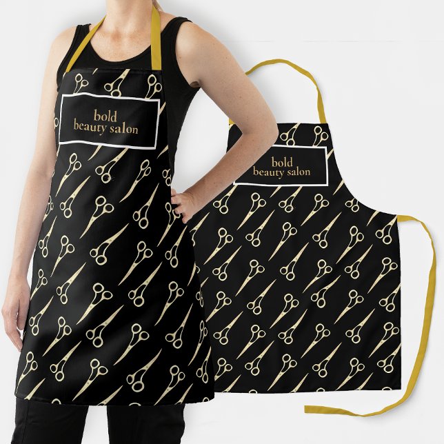 Beauty Salon Name Black Gold Clippers Stylist Apron (Creator Uploaded)