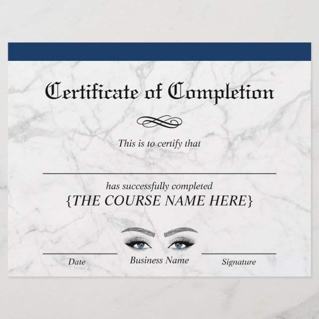 Beauty Salon Navy Marble Certificate of Completion (Front)