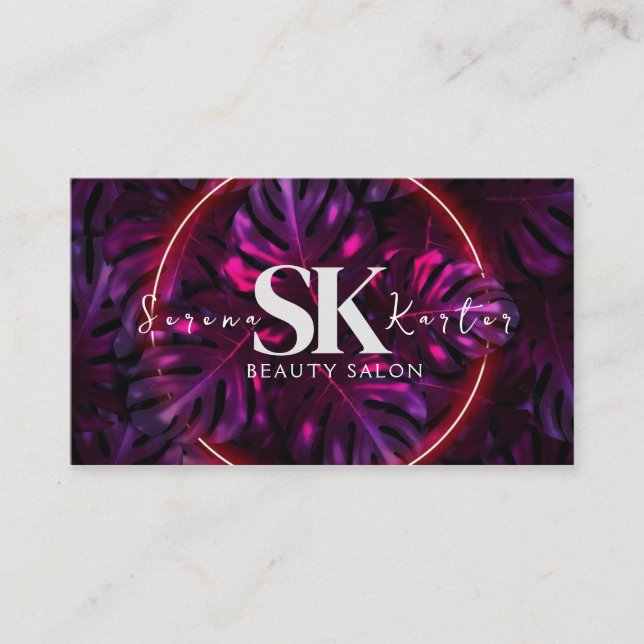 Beauty Salon Neon Abstract Woman Modern  Business Card (Front)