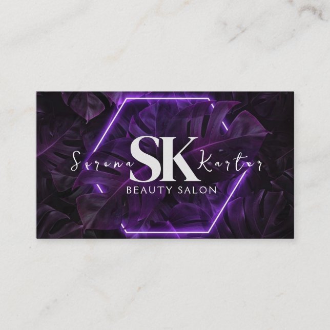Beauty Salon Neon Abstract Woman Modern  Business Card (Front)