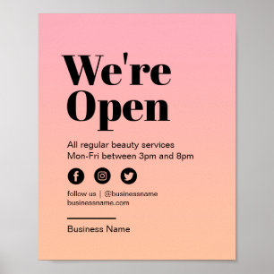 Beauty Salon Open for Business Pastel Pink Sunset Poster