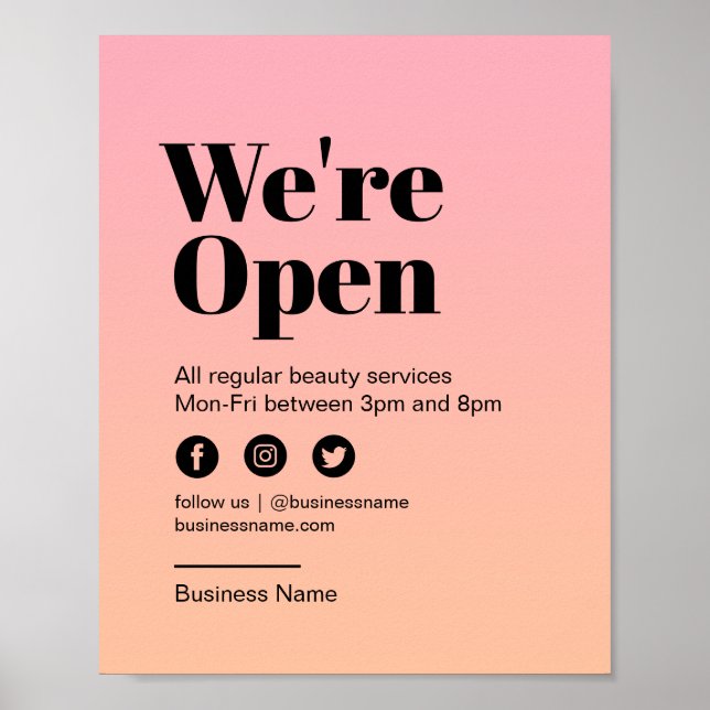 Beauty Salon Open for Business Pastel Pink Sunset Poster (Front)