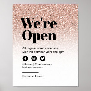 Beauty Salon Open for Business Pink Glitter Ombre Poster