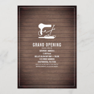 Beauty Salon Opening Hair Tools Rustic Wood Invitation