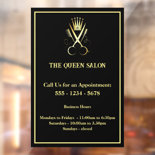 Beauty Salon Opening Hours Gold Scissor & Black  Window Cling