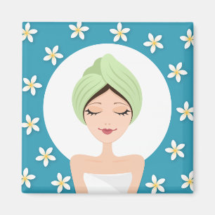Beauty salon or spa woman wrapped towel teal blue magnet