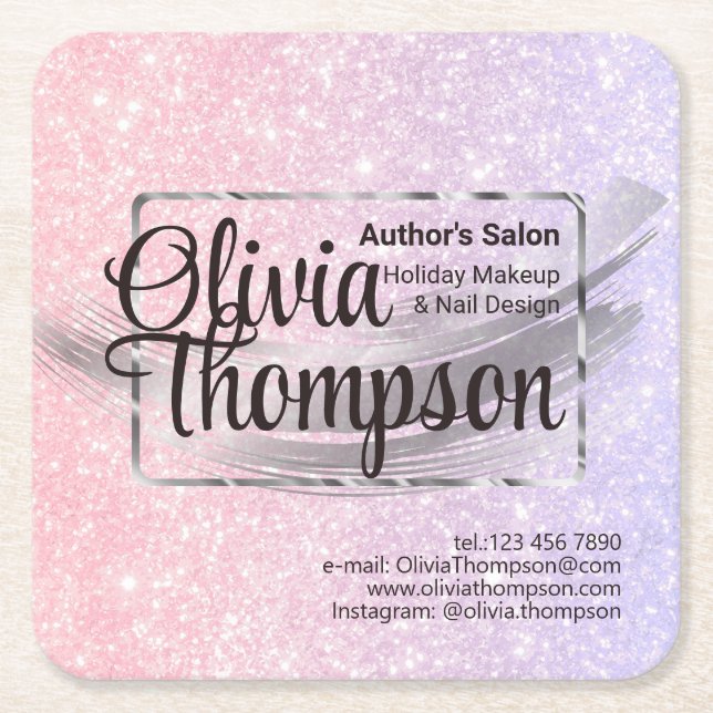 Beauty Salon Pearl Silver Square Paper Coaster (Front)