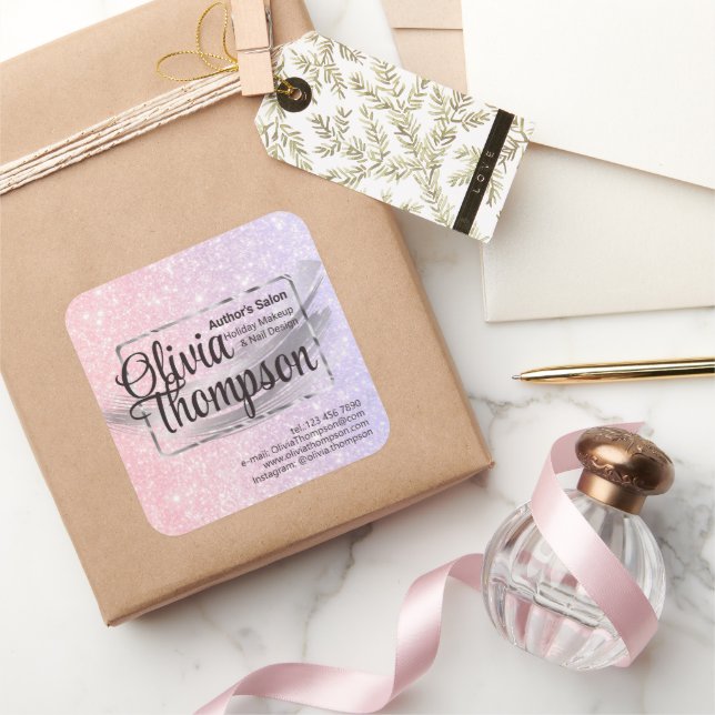 Beauty Salon Pearl Silver Square Sticker (Gifting)