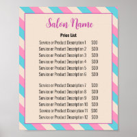 Beauty Salon Pink Beige Blue Striped Price List