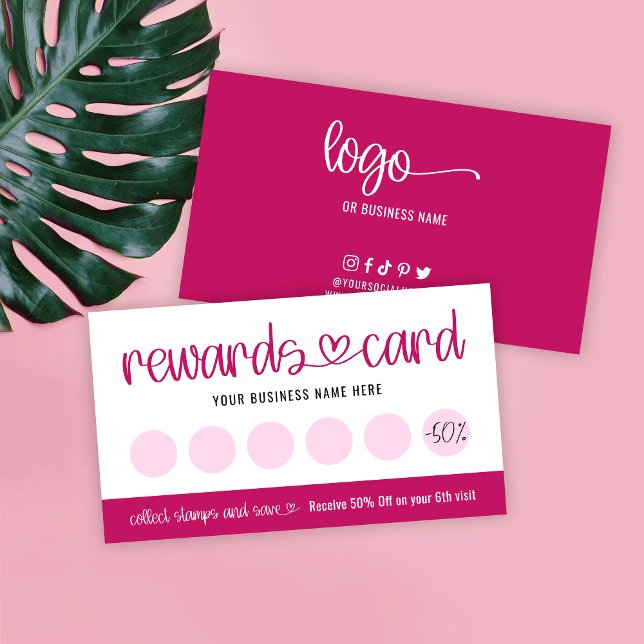 Beauty Salon Pink Heart Script Logo Loyalty Card (Creator Uploaded)