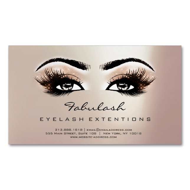 Beauty Salon Pink Rose Gold Adress Makeup Lashes Magnetic Business Card (Front)