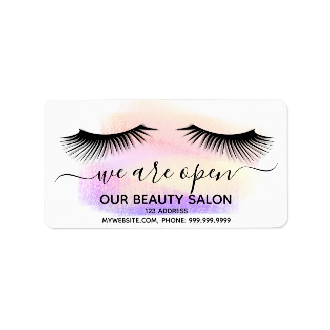 Beauty salon purple pink white lashes label (Front)