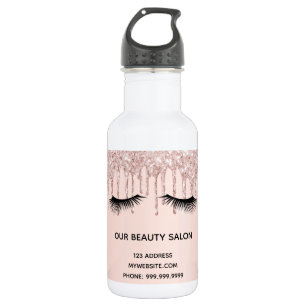Beauty salon rose gold glitter lashes business 532 ml water bottle