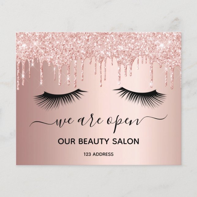Beauty salon rose gold glitter lashes flyer (Front)