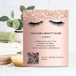 Beauty salon rose gold glitter makeup QR code Flyer<br><div class="desc">A rose gold gradient background,  with glitter sparkles and eye lashes.  On front: The text: Price list. Personalise and add your name and address. Create your own QR code by adding your url to your website or to your social media account. 
Back:  your text,  prices.</div>