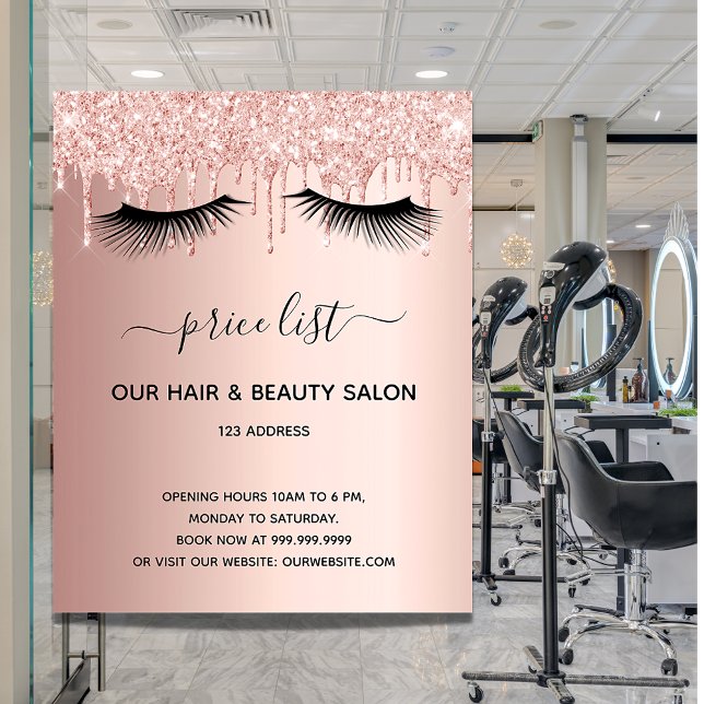 Beauty salon rose gold glitter price list lashes flyer (Creator Uploaded)