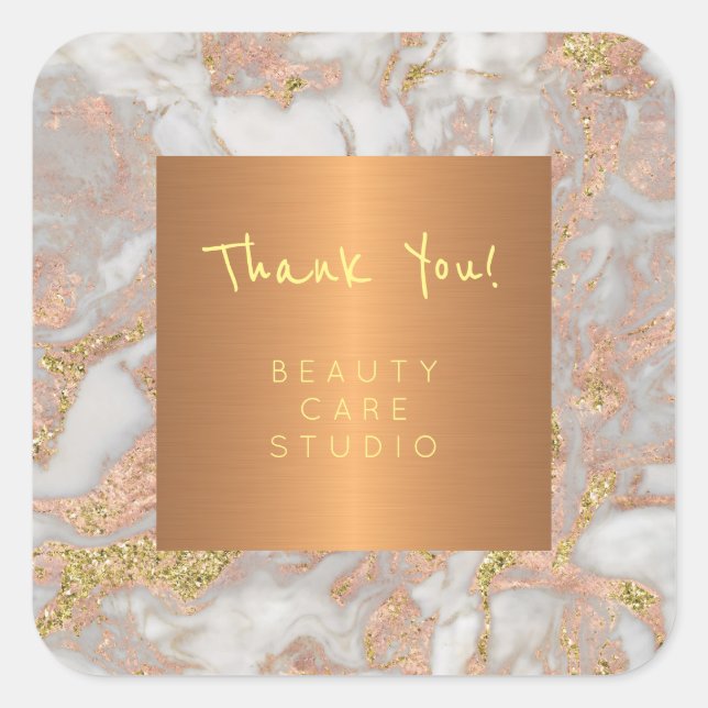 Beauty salon rose gold grey marble thank you square sticker (Front)