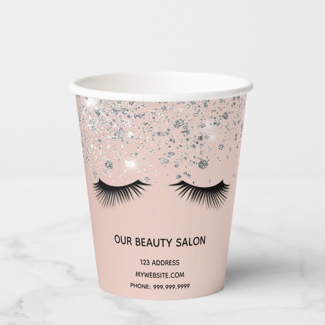 Beauty salon rose gold silver lashes paper cups (Front)