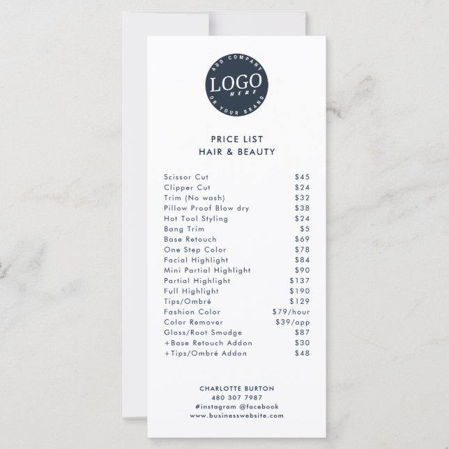 Beauty Salon Services Price List (Front)