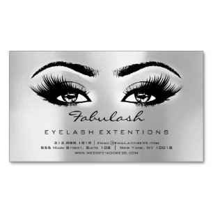 Beauty Salon Silver Grey Adress Makeup Lashes Magnetic Business Card