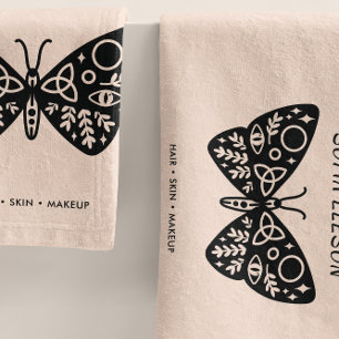 Beauty Salon Spa Blush Pink & Black Butterfly  Bath Towel Set