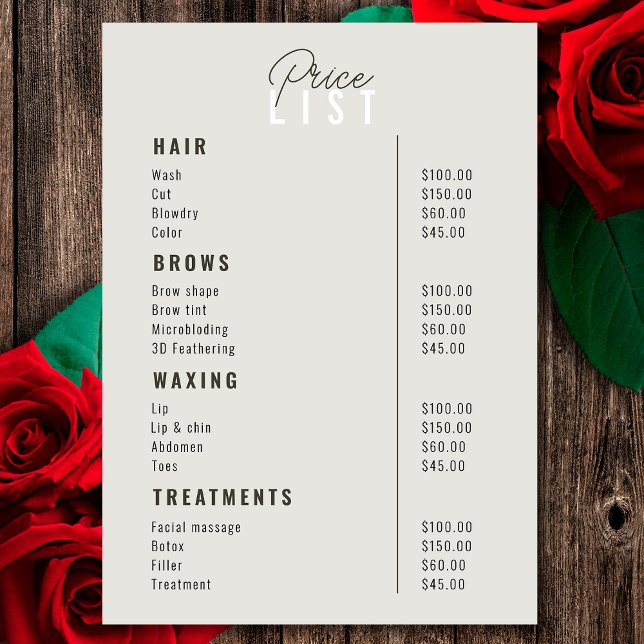 Beauty Salon Treatment Menu Services Price List  (Creator Uploaded)