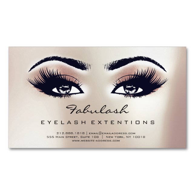 Beauty Salon Violet Pink Rose Adress Makeup Lashes Magnetic Business Card (Front)