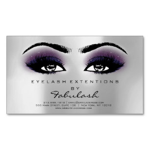Beauty Salon Violet Silver Adress Makeup Lashes Magnetic Business Card