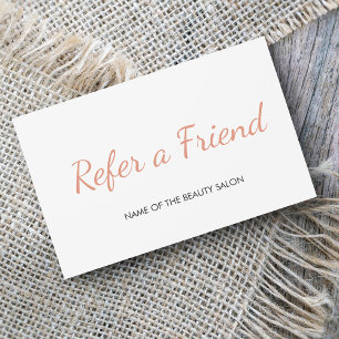 Beauty Salon White & Pink Script Referral Card 