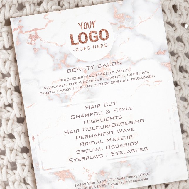 beauty salon your logo on pink marble flyer (Creator Uploaded)