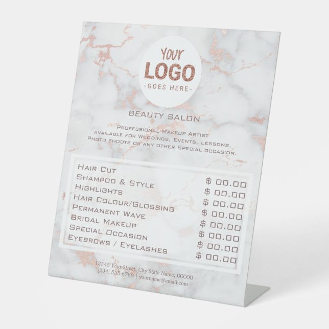 beauty salon your logo price list pedestal sign (Front)
