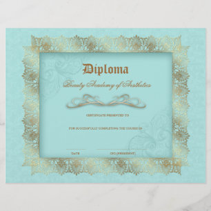 Beauty School Diploma Blue Gold Lace Frame Flyer