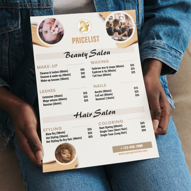 Beauty Service Price List Flyer - Minimalist Gold  (Beauty Service Price List Flyer - Minimalist Gold Salon Design)